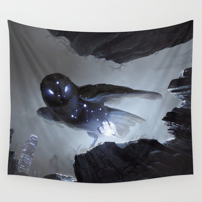 Noctua Steals the Moon Wall Tapestry