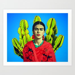 Frida Cactus Art Print | For, Famous, Nonbinary, Cactus, Mexico, Gift, Female, Rebozo, Collage, Art 
