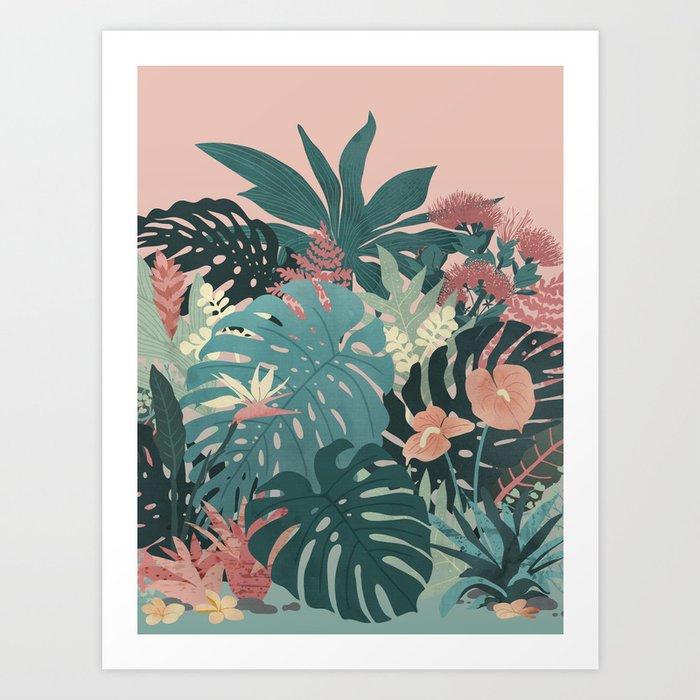 Tropical Tendencies on Peach and Green Art Print