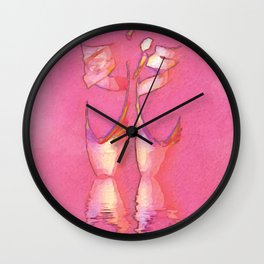 Watercolor Ballet Pointe Shoes on Ballerina Feet Dancing on Pink Water Wall Clock