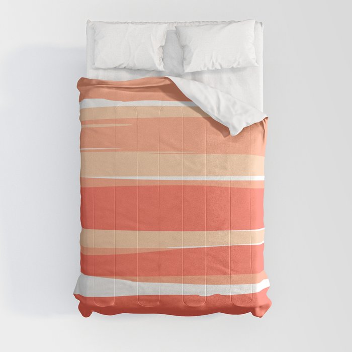 Ocean, Sunset, Abstract, Striped Pattern, Orange and Peach Comforter