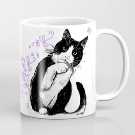 Tuxedo cat and dragonflies Coffee Mug