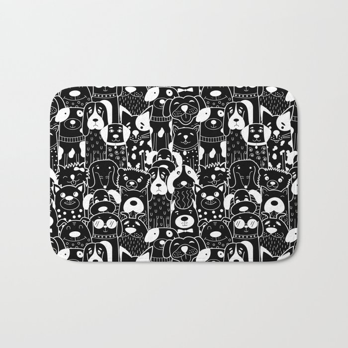 Black and White Seamless Dogs Bath Mat