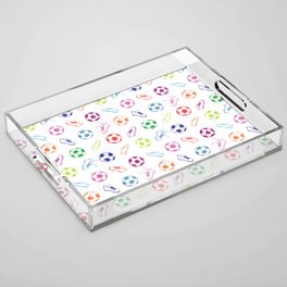 Soccer balls and boots doodle pattern. Digital Illustration Background Acrylic Tray