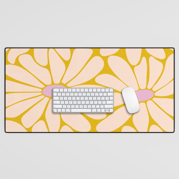 Big Daisy - Groovy Flower - Yellow, Pink and Off-white Desk Mat