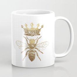Queen Bee | Vintage Bee with Crown | Gold and White | Coffee Mug