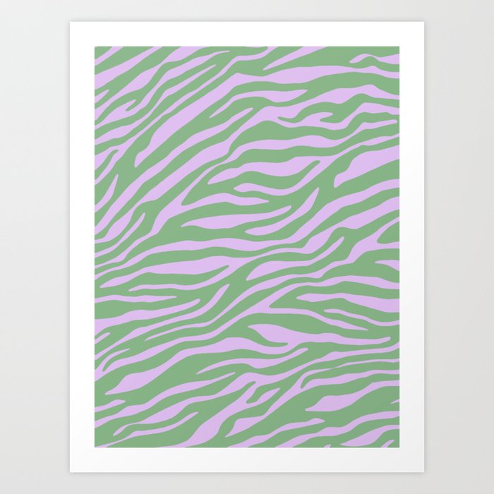 Matcha Green & Lilac Zebra Pattern Art Print
