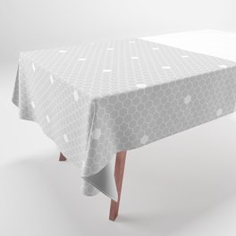 White Polka Dots Lace Vertical Split on Silver Grey Tablecloth