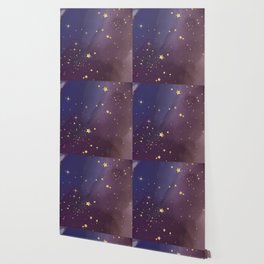 Amethyst Color with Sparkling Gold Stars Wallpaper