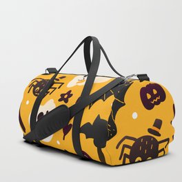 Colourful Orange Halloween Seamless Pattern with Cute Spider, Crow and Ghost Characters Duffle Bag