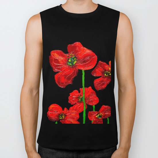 red flowers on black Biker Tank