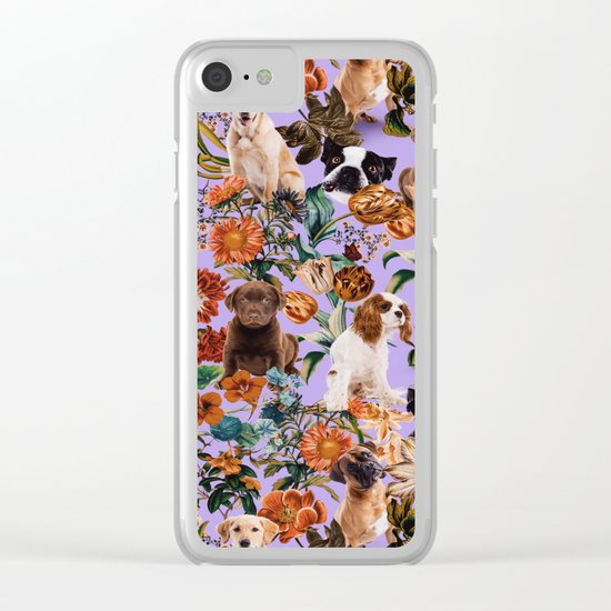 Dog and Floral Pattern Clear iPhone Case