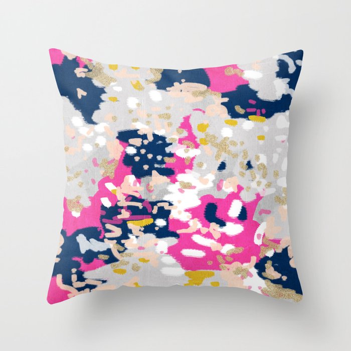 Michel - Abstract, girly, trendy art with pink, navy, blush, mustard for cell phones, dorm decor etc Throw Pillow