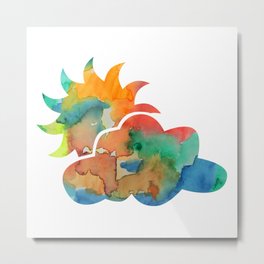 Watercolor Sun And Cloud Metal Print | Digital, Suncloud, 3D, Aerosol, Vintage, Painting, Pattern, Comic, Acrylic, Watercolor 