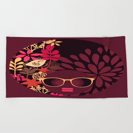 Afro Diva : Sophisticated Lady Deep Pink & Burgundy Beach Towel