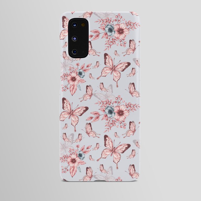 Monochrome anemone flowers and butterflies - floral print Android Case