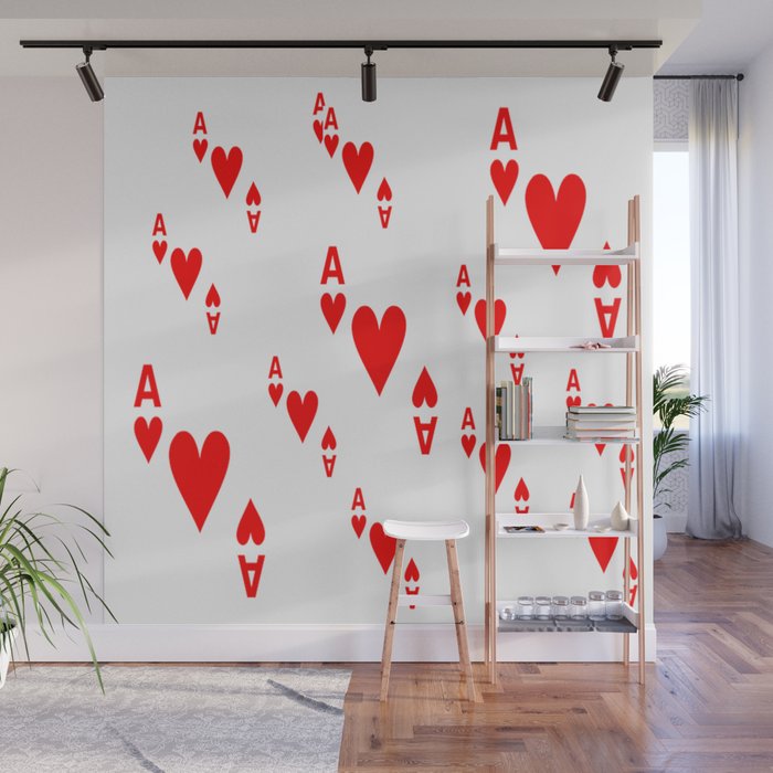 Lots Of Decorative Red Aces Hearts Playing Cards Casino Art Wall