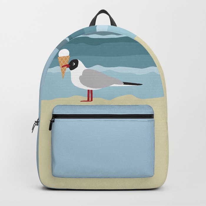 Cute seagull with ice cream by the sea Backpack