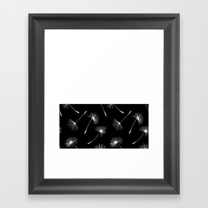 White Dandelion Lace Horizontal Split on Black Framed Art Print