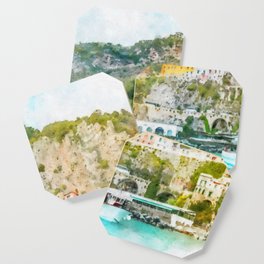 Italian coastal village. Digital watercolor painting Coaster