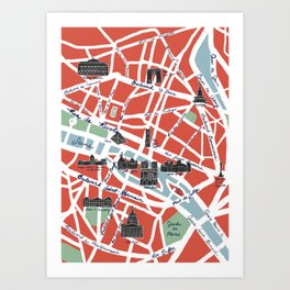 Paris Map Red Art Print