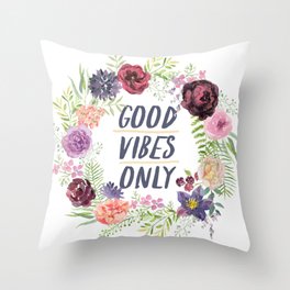 Wreath Good Vibes Only with purple flowers Throw Pillow