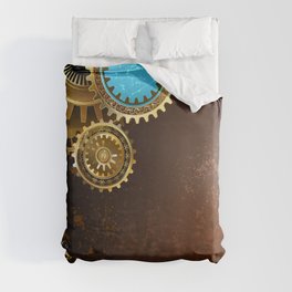 Gears on Rusty Background ( Steampunk ) Duvet Cover