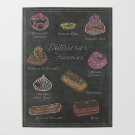 French Pastries Chalk Board Illustration Poster