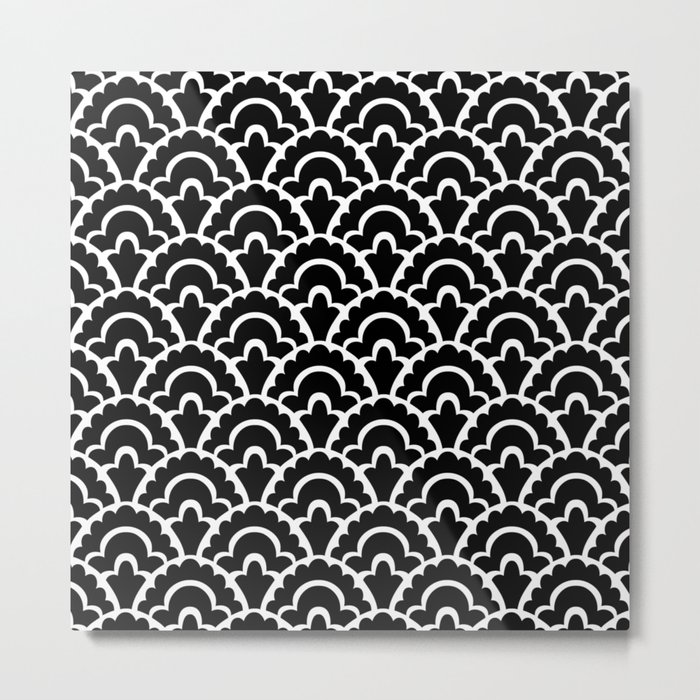 Fan Pattern Black and White 116 Metal Print