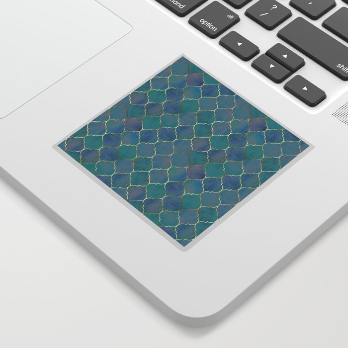 Teal Purple Gold Quatrefoil Moroccan Pattern II Sticker