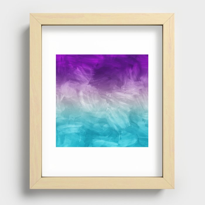 Purple Aqua Teal Ombre Pattern Watercolor Painting Recessed Framed Print