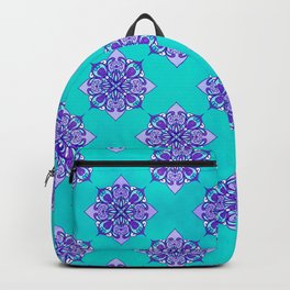 Turquoise & Purple Mandala Pattern Backpack | Mandala, Flower, Drawing, Damask, Ornate, Decorative, Turquoise, Handdrawn, Unique, Digital 