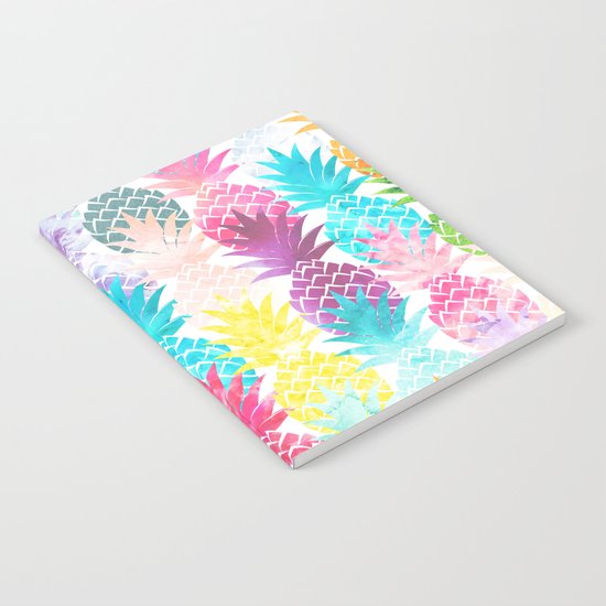 Hawaiian Pineapple Pattern Tropical Watercolor Notebook
