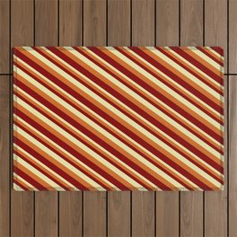 [ Thumbnail: Pale Goldenrod, Chocolate & Maroon Colored Lined/Striped Pattern Outdoor Rug ]