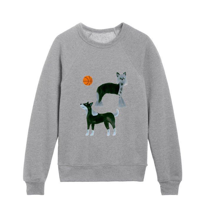 Dogs and a Basketball - Green and Yellow Kids Crewneck