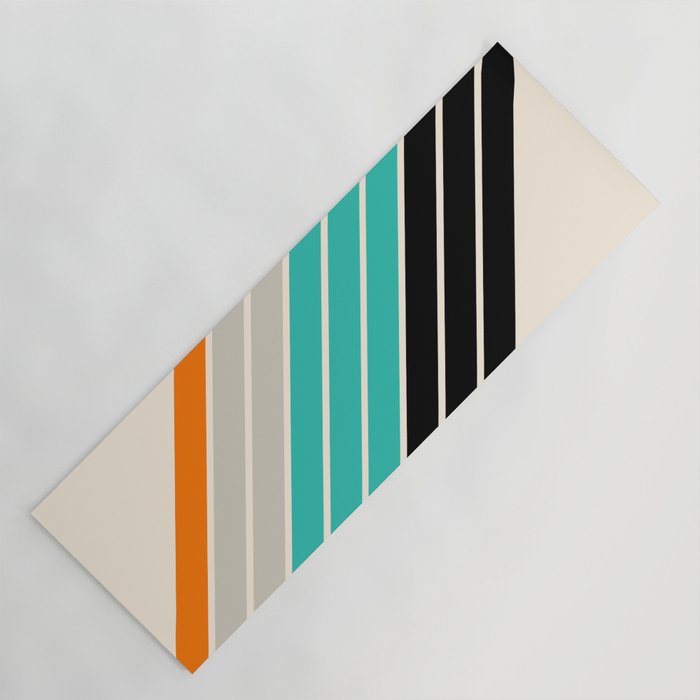 Anushka - Orange Grey Green Black Classic Retro Stripes Yoga Mat