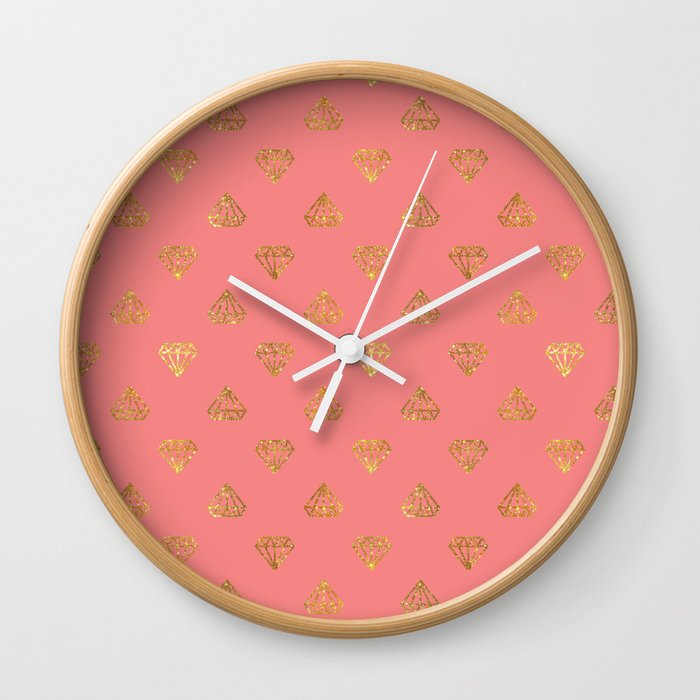 Elegant modern coral faux glitter diamond pattern Wall Clock