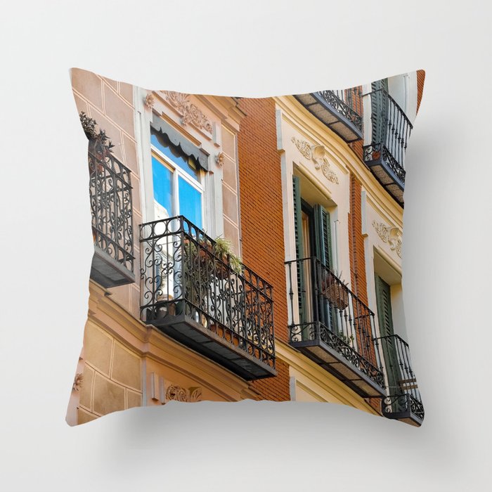 Spain Photography - Apartments With Small Balconies In Madrid Throw Pillow