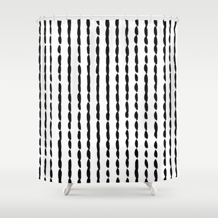 Vertical Black Ink Dash Lines Shower Curtain