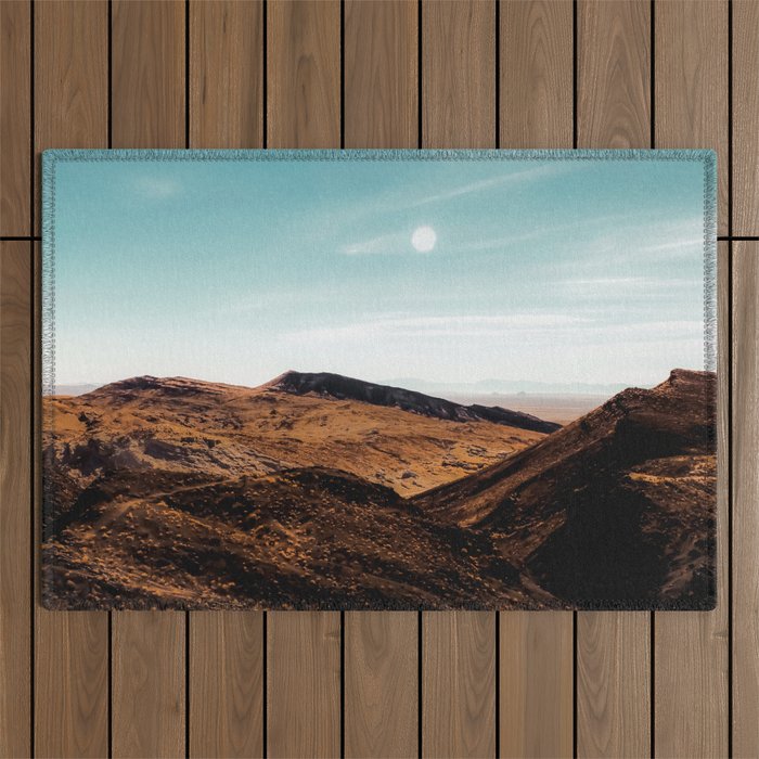 summer desert view with blue sky at Red Rock Canyon state park, California, USA Outdoor Rug