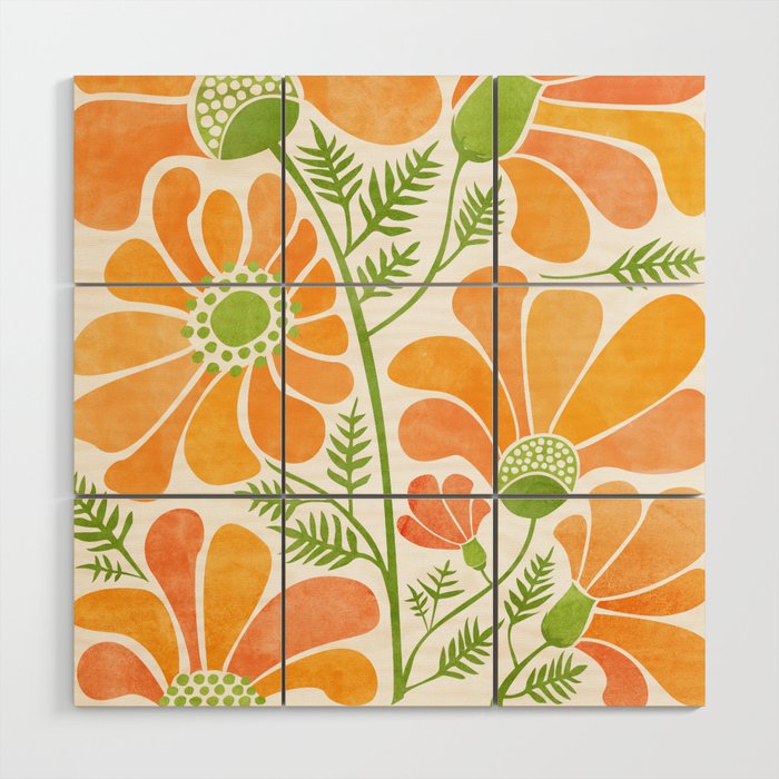 Happy California Poppies Floral Wood Wall Art