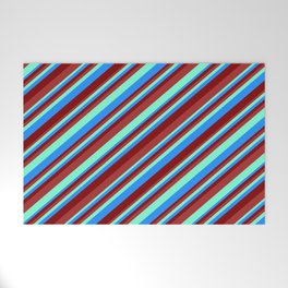 [ Thumbnail: Brown, Aquamarine, Blue, and Maroon Colored Striped/Lined Pattern Welcome Mat ]