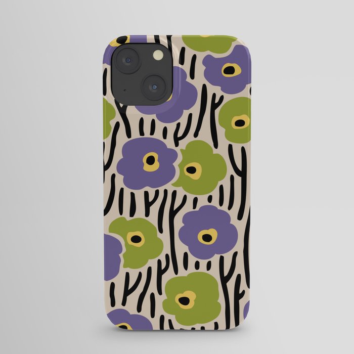 Wild Flowers Pattern Purple and Green iPhone Case
