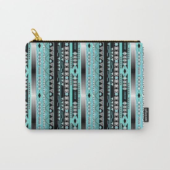 Abstract ethnic pattern in turquoise , black and white . Carry-All Pouch