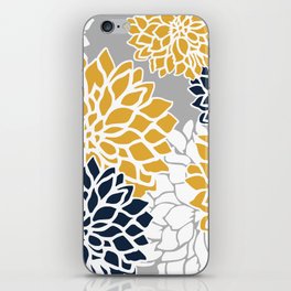 Flower Blooms, Yellow, Grey, Navy iPhone Skin