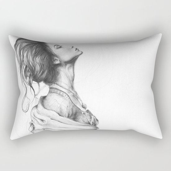 Pretty Lady Pencil Portrait Fashion Art Rectangular Pillow