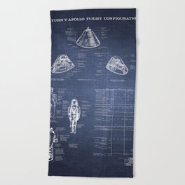 Apollo 11 Saturn V Command Module Blueprint in High Resolution (dark blue) Beach Towel