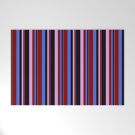 [ Thumbnail: Royal Blue, Maroon, Plum, and Black Colored Striped/Lined Pattern Welcome Mat ]