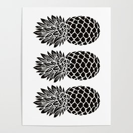Pineapple Trio | Three Pineapples | Pineapple Silhouettes | Black and White | Poster