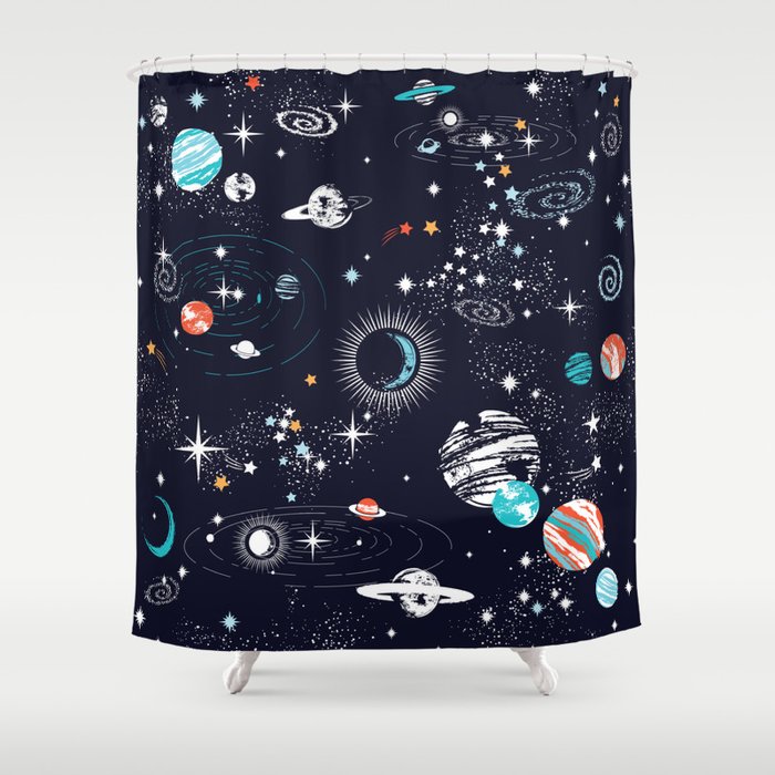 Space Galaxy Blue Orange Shower Curtain